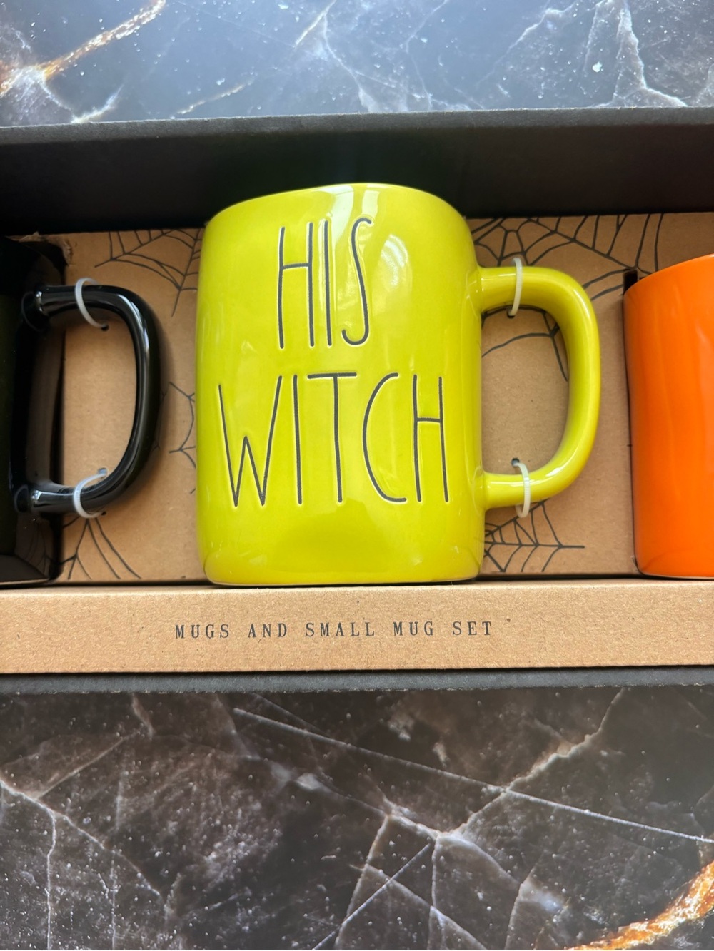 Rae Dunn 3-piece Ceramic Halloween Mug HER BOO, HIS WITCH, OUR LITTLE PUMPKIN - Picture 3 of 6
